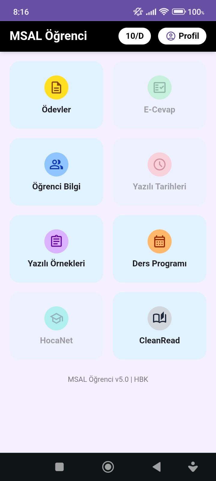 MSAL Öğrenci Uygulaması Ana Ekran