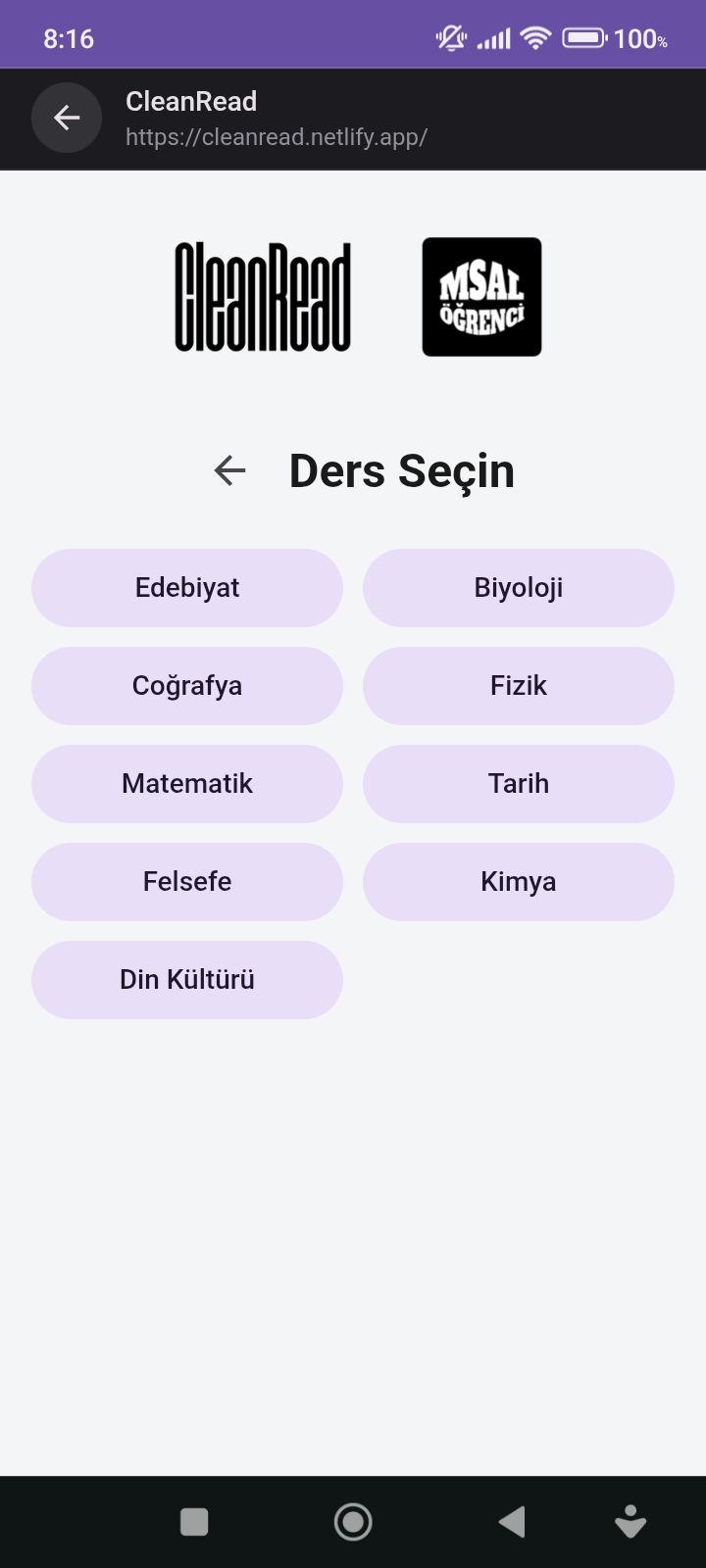 CleanRead Ekranı