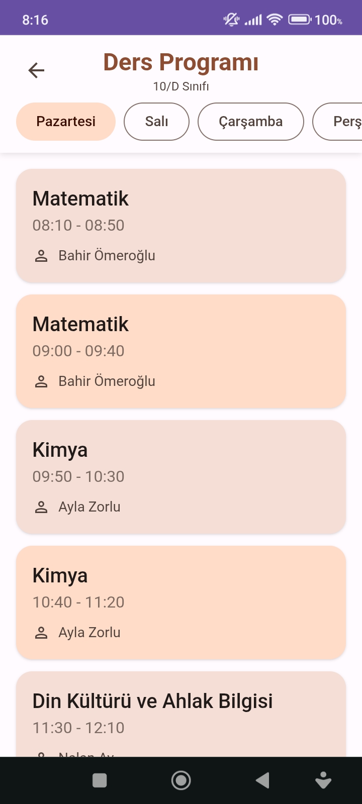 MSAL Öğrenci Ders Programı Ekranı