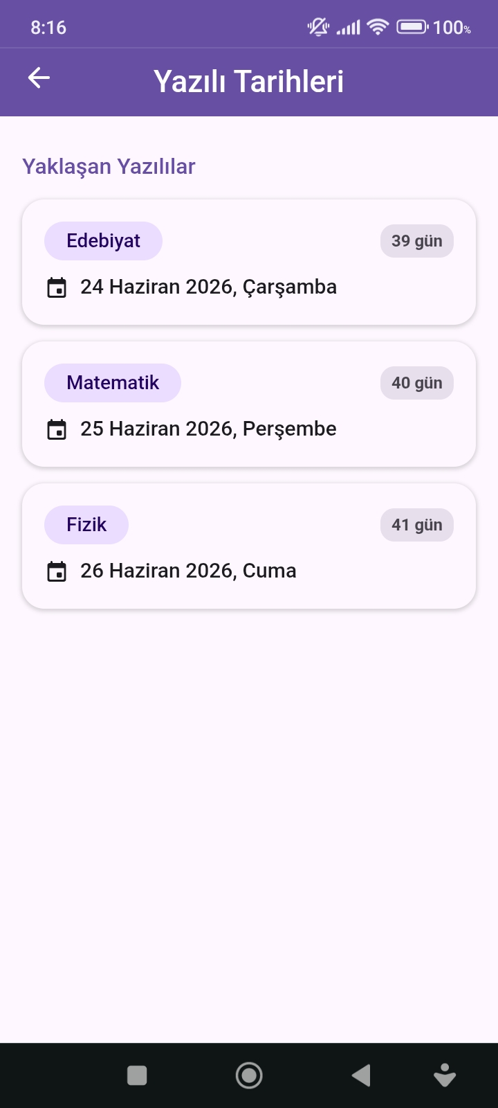 MSAL Öğrenci Yazılı Tarihleri Ekranı